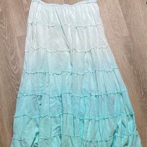 OSO Casuals Maxi Skirt Medium Tie-Dye Aqua Blue 100% Cotton Stretch Waist Boho